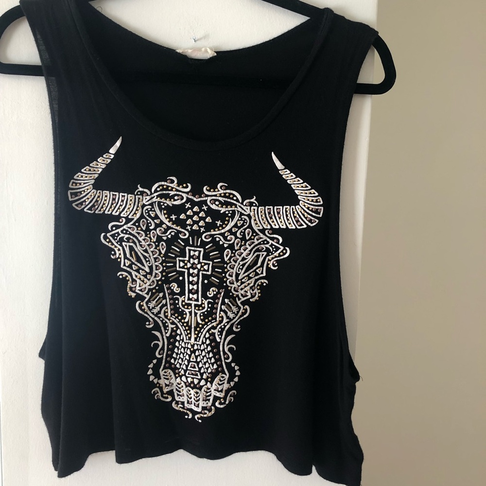 Black Tank Top - Textured Graphic